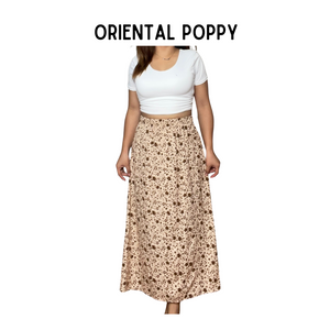 KasyaPH Soft Linen Floral Long Skirt – Oriental Poppy Variant