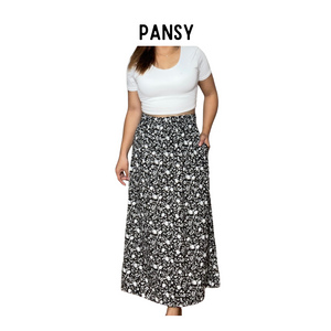 Pansy Soft Linen Floral Long Skirt